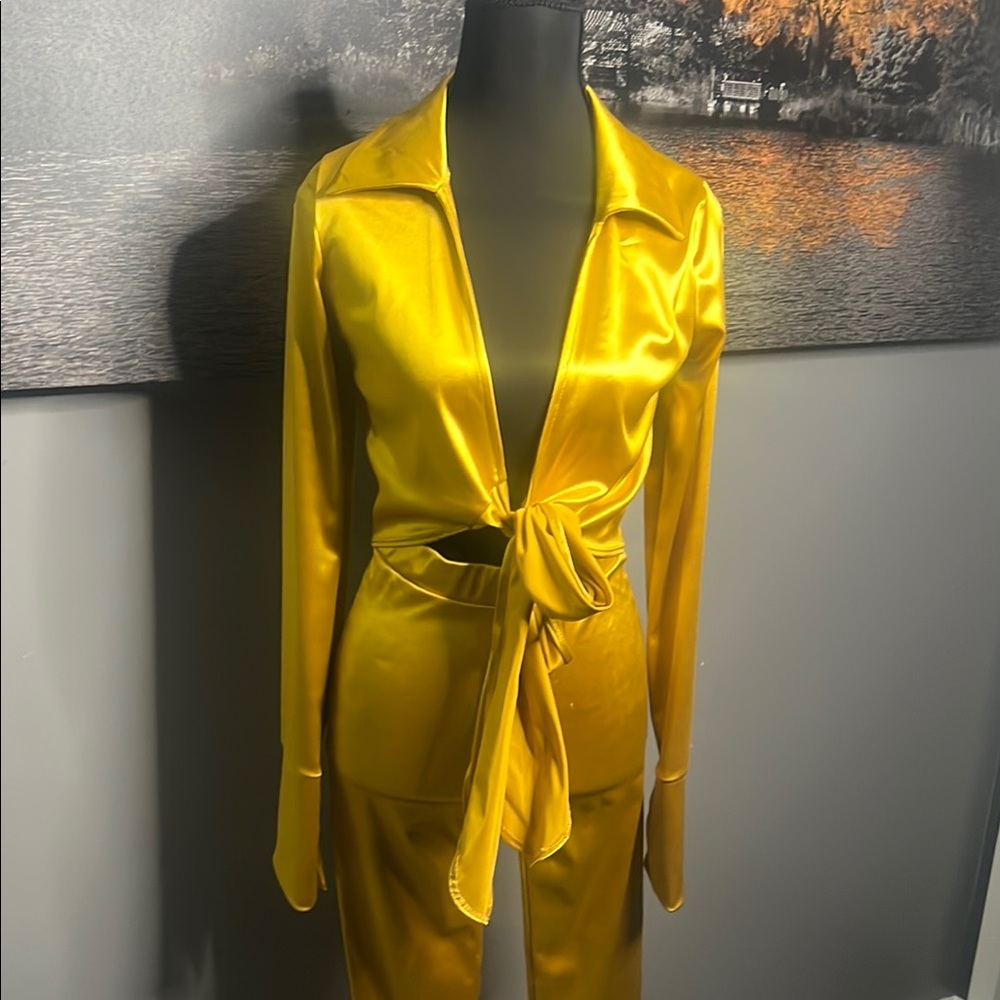Cherish Yellow Jumpsuit with Blazer Style and Tie Waist